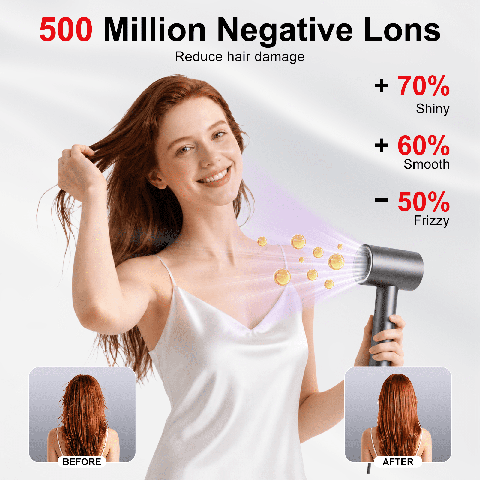 Hair Dryer, 160,000 RPM Professional-Grade Upgraded Ion Hair Dryer with Temperature Control and Low-Noise Function, Suitable for All Hair Types, Fast Drying, Includes Diffuser and Ambient LED Lights