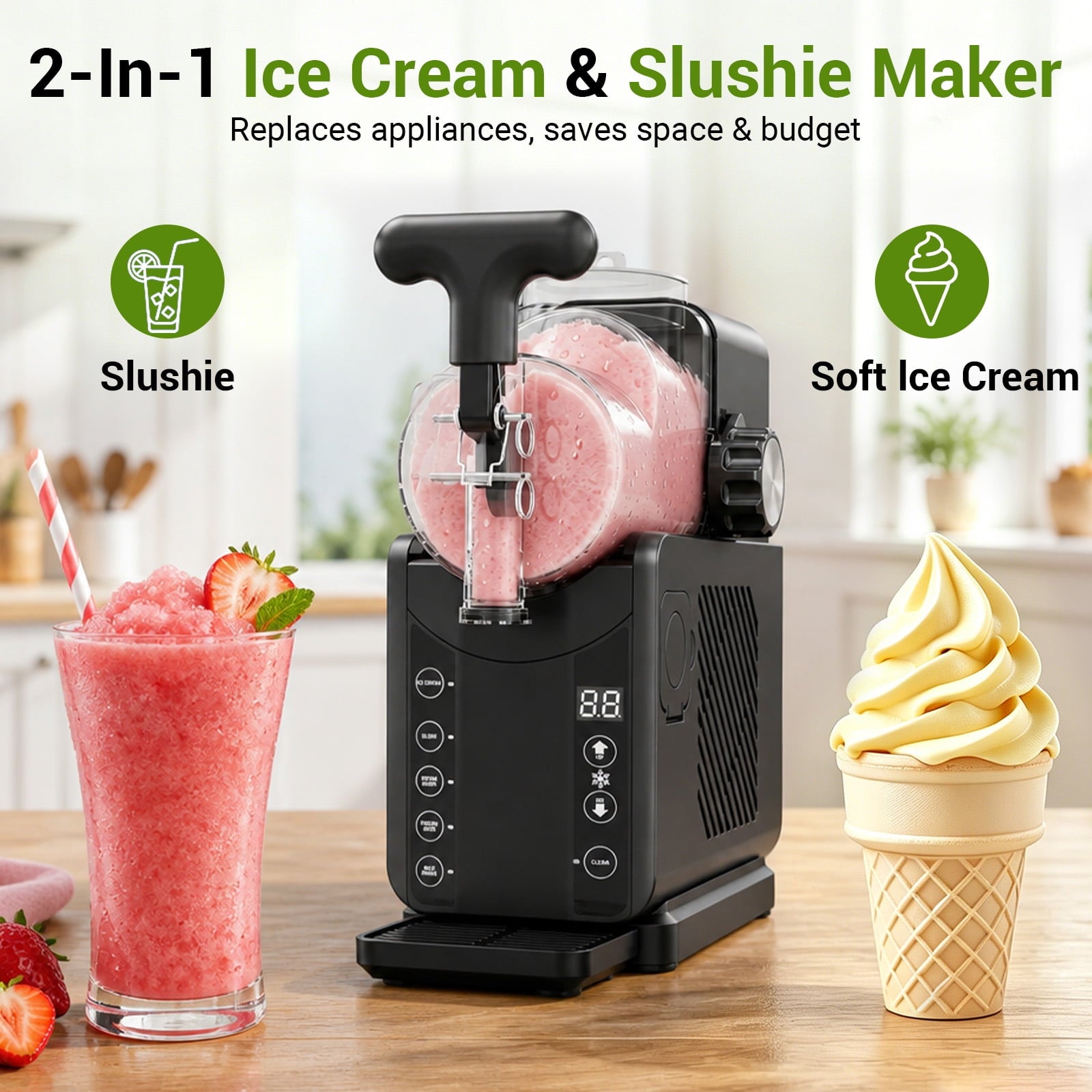 Friwest Slushy Machine with Compressor, No Ice Needed, 5 Preset Slush & Margarita Programs, Self Cleaning