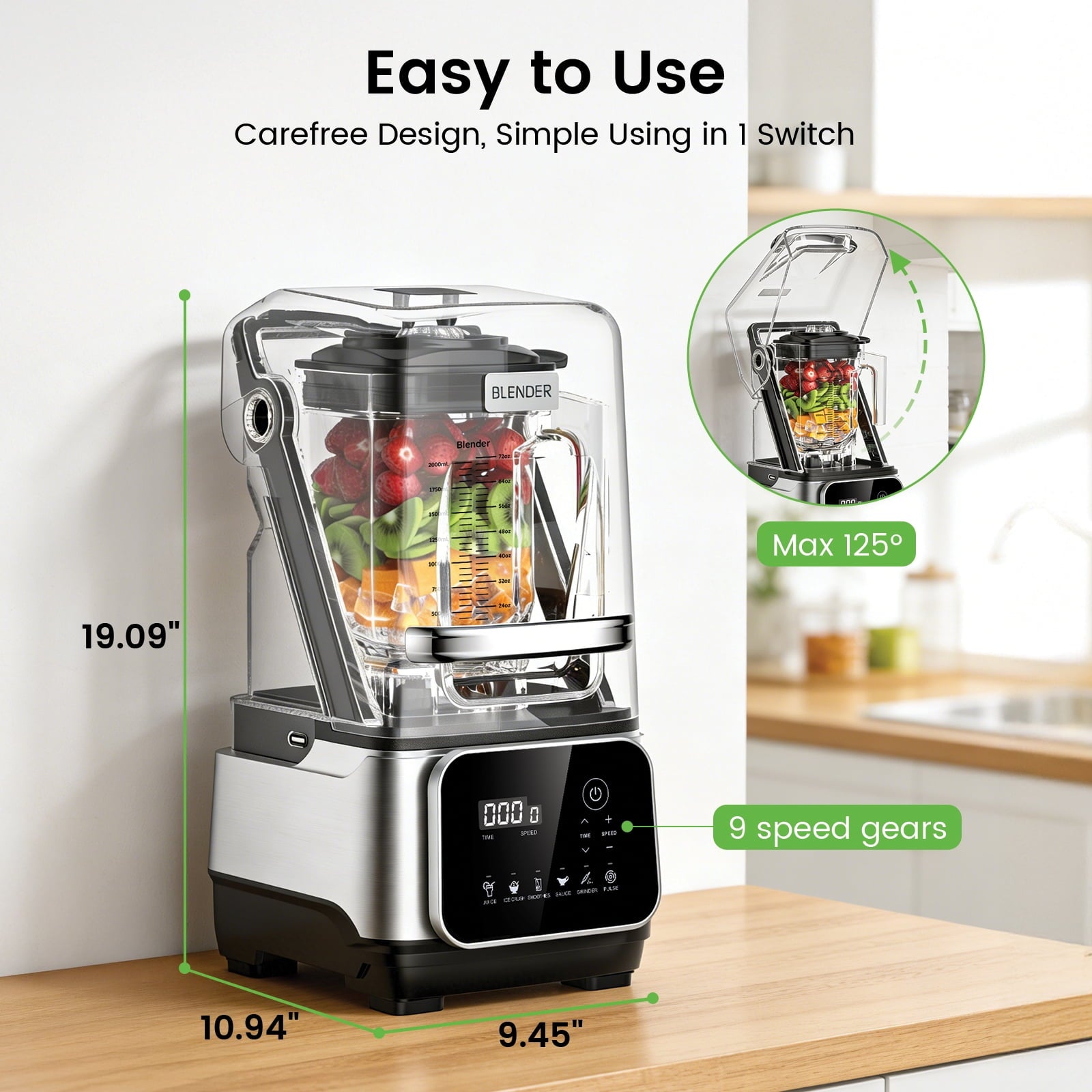 Friwest Professional Commercial Blender, 2400W High Power Smoothie Blender with 68oz, 6-Speed Control & Pulse, Ice Crushing Blender for Frozen Drinks